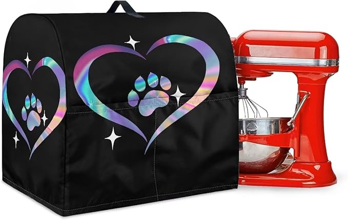 Dog Paw Heart Print Mixer Cover Stand Mixer Dust Proof Covers with Handle and Front Pockets Kitchen Aid Mixer Cover for 6-8 Qt Mixer,Kitchen Coffee Maker Toaster Machine Dust Cover