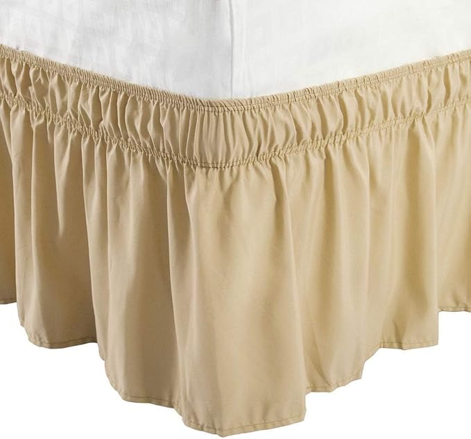 Taupe Wrap Around Bed Skirts with 16" Drop - Three Sides Fabric Adjustable Elastic Dust Ruffle Silky Soft -600 TC Stretchy Bed Skirt-RV King(72"X 80") Taupe