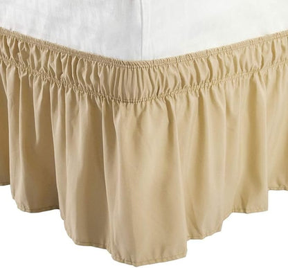 Taupe Wrap Around Bed Skirts with 16" Drop - Three Sides Fabric Adjustable Elastic Dust Ruffle Silky Soft -600 TC Stretchy Bed Skirt-Short Queen(60"X 75") Taupe