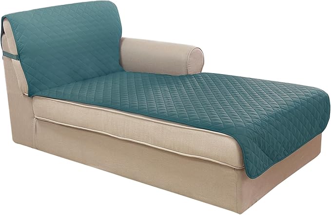 U-NICE HOME Sectional Couch Cover for Dogs Chaise Lounge Reversible Sofa Cover Furniture Protector Cover for Pets with Elastic Adjustable Strap (Chaise Lounge, Blue/Beige)