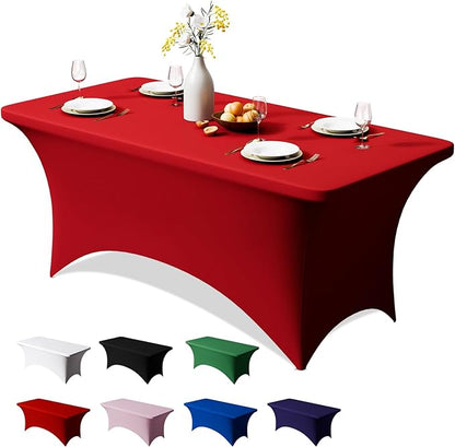 Trlyc 1 Pack 4FT Spandex Table Cloth - 48 x 30 Inch Rectangular Stretch Tablecloth, Wrinkle Resistant Scretch Table Cover for Wedding, Party, Banquet, Picnic, Outdoor Decoration (1Pcs,Red)