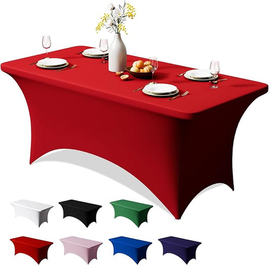 Trlyc 1 Pack 4FT Spandex Table Cloth - 48 x 30 Inch Rectangular Stretch Tablecloth, Wrinkle Resistant Scretch Table Cover for Wedding, Party, Banquet, Picnic, Outdoor Decoration (1Pcs,Red)