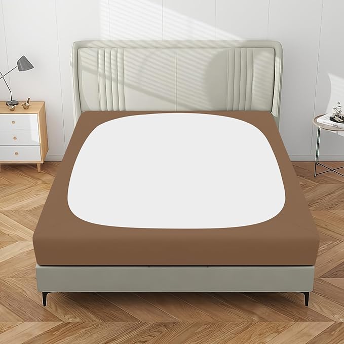 PureFit Stretchy Box Spring Cover King - Elastic Fitted Box Spring Wrap Around 4 Sides, Wrinkle & Fading Resistant Fits King and C-King Size Beds, Brown