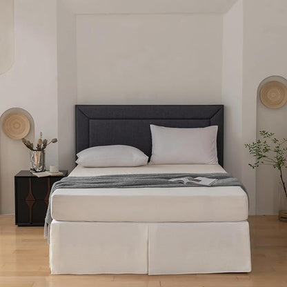 Twin Bed Skirt, Wrap Around Bed Skirt with Pleated Corner, 14 Inch Drop Pleated Waffle Weave Bedskirts, Anti-Slip, Microfiber, Ivory, 14'' Twin