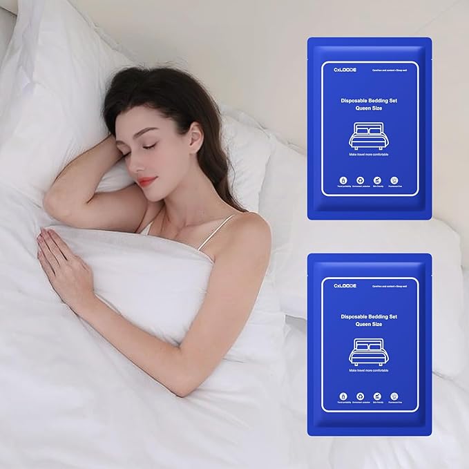 2 Pack Disposable Bed Sheet Queen Size, Disposable Sheet for Travel, Disposable Sheets with Quilt Cover and Pillowcase,Travel Sheet for Hotel Travel Essentials for Cruise,Camping,SPA