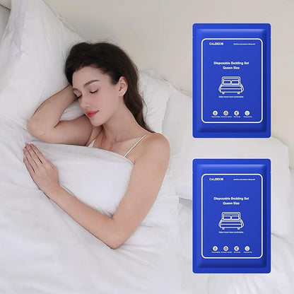 2 Pack Disposable Bed Sheet Queen Size, Disposable Sheet for Travel, Disposable Sheets with Quilt Cover and Pillowcase,Travel Sheet for Hotel Travel Essentials for Cruise,Camping,SPA