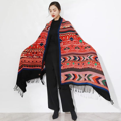 DANA XU 100% Merino Wool Pashmina Shawl for Women 96"x43", Oversized Cashmere Wrap with Tassels, Floral Travel Blanket Cape