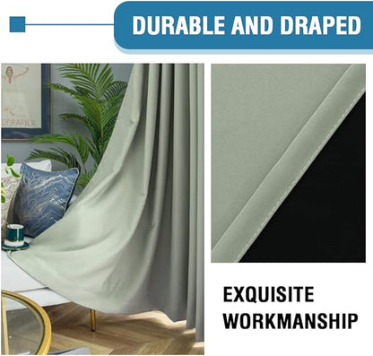 H.VERSAILTEX 100% Blackout Curtains for Bedroom Thermal Insulated Blackout Curtains 84 inch Length Heat and Full Light Blocking Curtains for Living Room with Black Liner 2 Panels Set, Light Sage