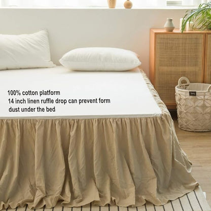 Simple&Opulence Belgian Linen Bed Skirt with Classic 14 inch Tailored Drop Dust Ruffle, Easy Fit Breathable Premium Natural Flax- Pleated Linen, King
