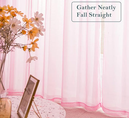 PI Sheer Curtains 45 inches Long with Grommet,Extra Short Sheer Window Treatment for Girls Room/Nursery 2 Panels (W52 X L45, Bright Pink)