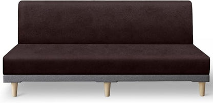 molasofa Leather Like Stretch Futon Slipcover Armless Sofa Cover Furniture Protector with Elastic Bottom, Soft and Washable Futon Cover for Sofa Bed （Larger，Chocolate）