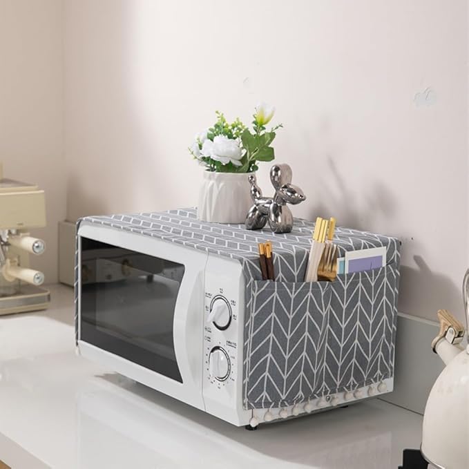 Microwave Oven Cover Dust Oil Proof Cotton Linen Waterproof Fabric Cloth Machine Protector Decorative Kitchen Appliance Cover 30 * 90cm Oven Cover Cloth Dust Cover(black)