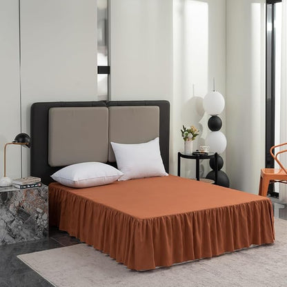 Bed Skirt Queen Size Ruffled Bed Skirt with Split Corners, Queen Bed Skirt 18 Inch Drop, TSUTOMI Queen Size Bed Skirt Terracotta for Ruffled Bed Skirt with Split Corners, Bed Skirt Queen Size