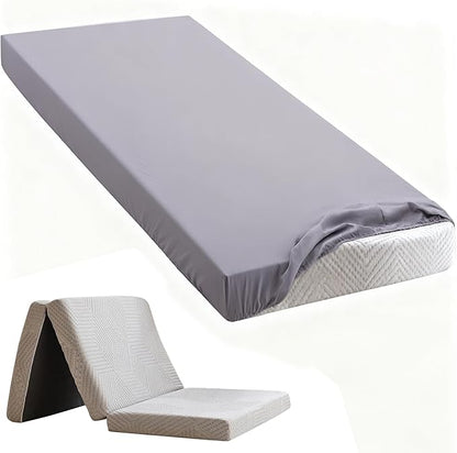 Twin Fitted Sheet (Sheet Only) Compatible with Milliard Trifold Mattress Folding Mattress 4” and 6”, Shrinkage & Stain Resistant Sheet for Camp Bunk Rvs Bed, Gray
