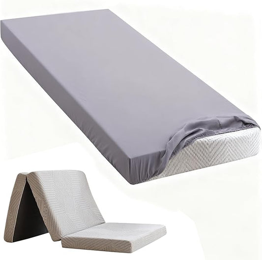 Twin Fitted Sheet (Sheet Only) Compatible with Milliard Trifold Mattress Folding Mattress 4” and 6”, Shrinkage & Stain Resistant Sheet for Camp Bunk Rvs Bed, Gray