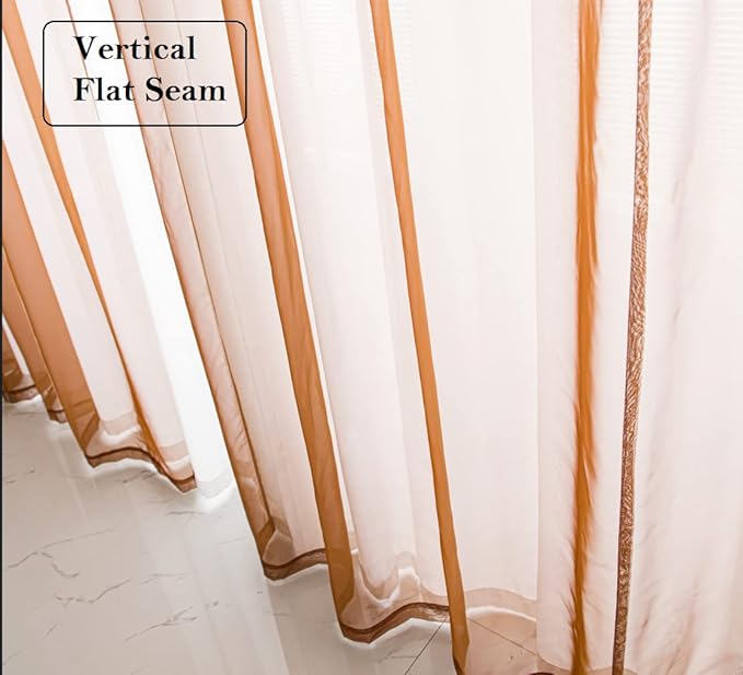 PI Short Sheer Curtains 45 inches Long with Grommet,Light Filter Sheer Window Curtain for Café/Kitchen 2 Panels (W52 X L45, Brown)