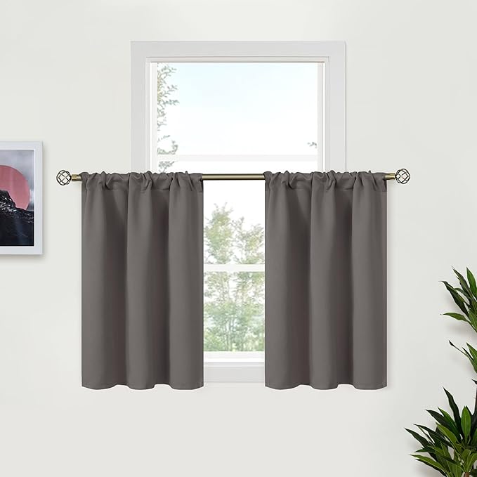 BGment Grey Blackout Curtains for Kitchen Cafe Window 34 x 36 Inch - Short Length Thermal Insulated Drapes Half Window Darkening Blinds for Bathroom Basement RV Privacy, 2 Panels