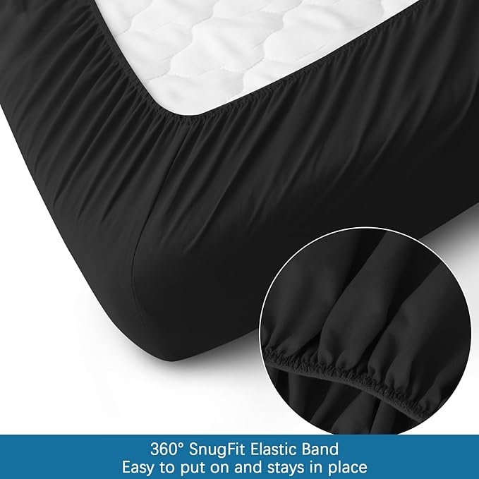 SPRINGSPIRIT Cot Sheets 30" x 75" x 9", 4 Piece Cot Sheet Set, Cot Size Fitted Sheets with Narrow Twin/Camp Bunk/Rvs Bunk/Guest Beds/Trifold Mattress, Black