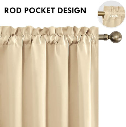 DWCN Beige Short Room Darkening Curtains for Kitchen/Bedroom, 42 x 36 inches Long - Energy Saving Window Drapes for Nursery with Rod Pocket, Set of 2 Panels