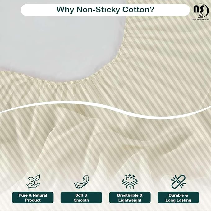 NON Sticky cotton Queen Size Sleeper Sofa Sheets, 4 Piece Egyptian Cotton Bed Sheet Set for Sofa Bed, 6" Deep Pocket Fitted Sheet for Pull Out Couch Mattress, 60" x 75", Ivory Stripe