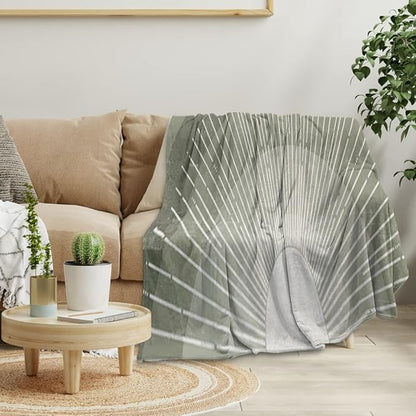 Boho Moss Green Sunrise Mid Century Throws Blankets Modern Abstract Decorative Blankets Boho Minimalist Geometric Aesthetic Soft Warm Bed Bedding Blankets for Couch Bedroom Office 30"x40"