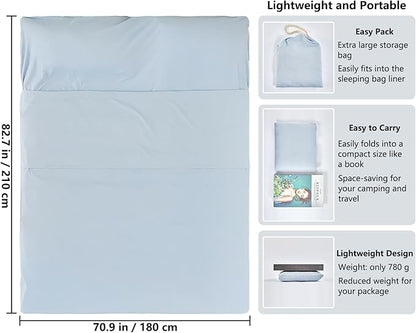 Sleeping Bag Liner Camping Adult Sleep Sack Lightweight Travel Sheet for Hotel Bed Compact Ultralight Essential Cleaning Supplies Kit Travel Bedding Set for Backpacking