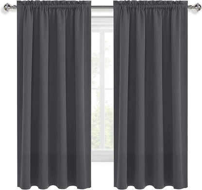 DWCN Bedroom Curtains Blackout Drapery Panels 54 Inch Length 2 Panels Set, Three Pass Microfiber Thermal Insulated Energy Saving Rod Pocket Window Treatment Drapes (W52 x L54 Inch, Dark Grey)