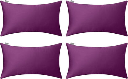 Thmyo 4-Pack 100% Cotton Lumbar Comfortable Solid Decorative Throw Pillow Case Rectangle Cushion Cover Pillowcase DIY Throw Pillowcase(12x20inch/30x50cm,Dark Reddish Purple)