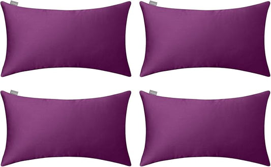 Thmyo 4-Pack 100% Cotton Lumbar Comfortable Solid Decorative Throw Pillow Case Rectangle Cushion Cover Pillowcase DIY Throw Pillowcase(12x20inch/30x50cm,Dark Reddish Purple)