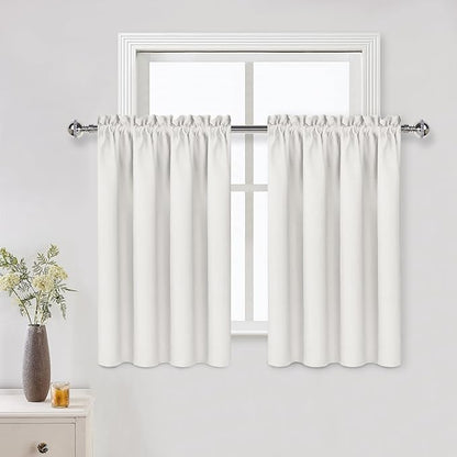 DWCN Short Ivory Blackout Curtains for Small Window, Thermal Insulated Energy Saving Room Darkening Curtains for Kitchen/Bedroom (W42 x L36 inch, Set of 2 Panels, Top of Rod Pocket)