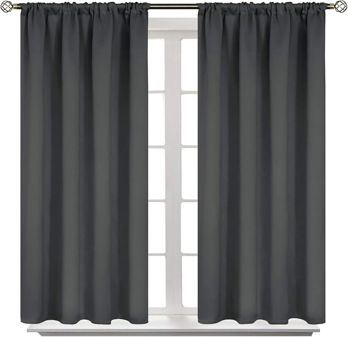BGment Dark Grey Blackout Curtains for Bedroom 45 Inches Length - Short Thermal Insulated Drapes with Rod Pocket Privacy Room Darkening for Kitchen Bathroom Window, 42 x 45 Inch, 2 Panels