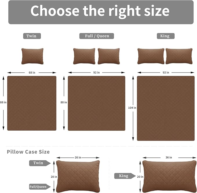Easy-Going King Size Reversible Quilt Set with 1 Quilt and 2 Pillow Shams, Soft Bed Quilt Cover, Water Resistant Lightweight Microfiber Bedspread, Stain Resistant, Brown/Beige