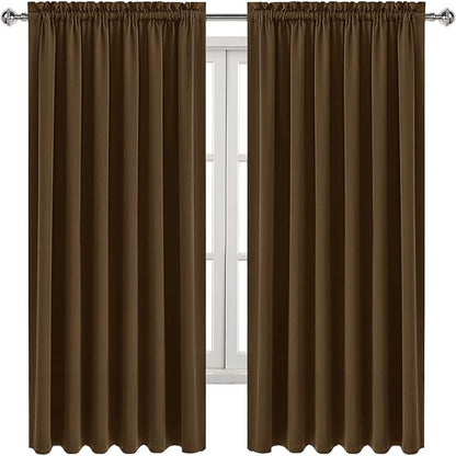 DWCN Blackout Curtains for Living Room Thermal Insulated, Energy Saving & Noise Reducing Bedroom Curtains, Brown, W 70x L 63 Inch, Set of 2 Rod Pocket Curtain Panels