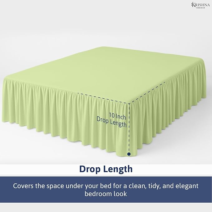KRISHNA Ruffled Bed Skirt with Split Corners King, 100% Microfiber Hotel Quality, 10 Inch Drop Dust Ruffle Gathered Bedskirt with Platform, 78" x 80", Sage