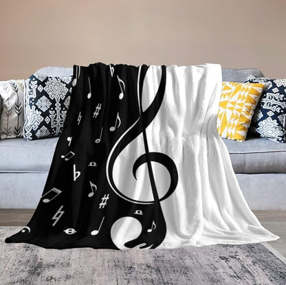 Music Blanket Abstract Funny Black White Music Note Art Printed Soft Cozy Lightweight Throw Blanket for Kids Girls Boys Women Bedroom Living Room Dorm Chair Sofa Travel 70x80in