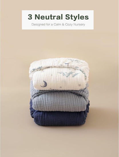 Muslin Bedside Sleeper Bassinet Fitted Sheets, 3 Pack Cotton Baby Sheet for Boys & Girls, Soft, Compatible with Baby Delight, Dream On Me, AMKE and Other Rectangle Mattress (Nightfall Blue)
