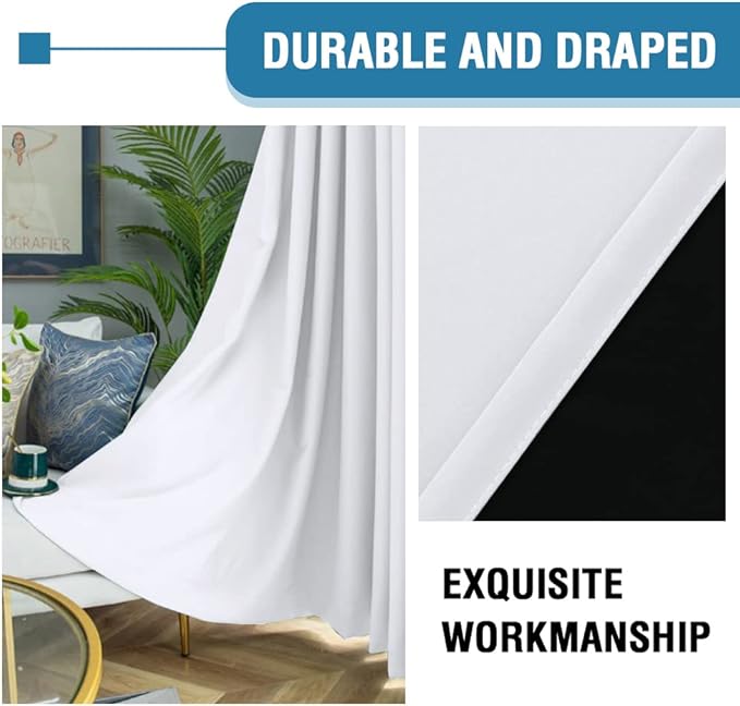 H.VERSAILTEX 100% Blackout Curtains for Bedroom Thermal Insulated Blackout Curtains 63 inch Length Heat and Full Light Blocking Curtains for Living Room with Black Liner 2 Panels Set, Pure White
