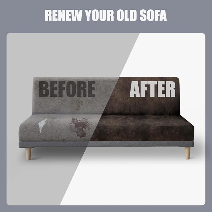 molasofa Leather Like Stretch Futon Slipcover Armless Futon Bed Sofa Cover Furniture Protector with Elastic Bottom, Soft and Washable Futon Cover for Sofa Bed Stay in Place（Medium，Chocolate）