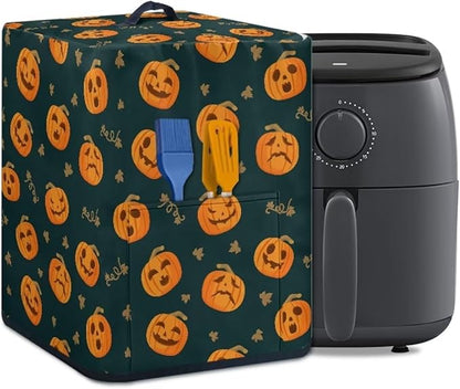 Air Fryer Cover Dust-Proof Kitchen Appliance Cover with Top Handle and Pockets Keep Kitchen Appliance Clean Washable Halloween Decoration, Funny Pumpkin