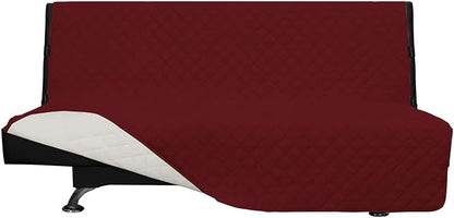Easy-Going Futon Slipcover - Reversible Sofa Cover, Armless, Water Resistant - Protects Furniture from Pets & Kids - Christmas Red/Ivory
