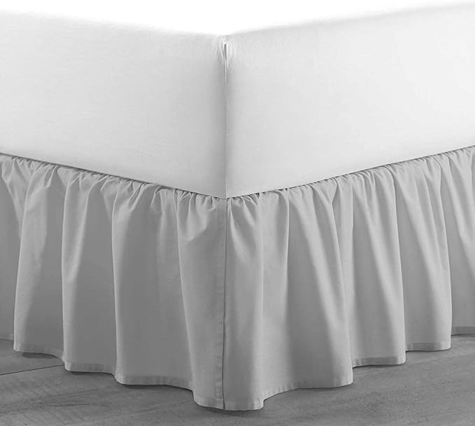 SlumberWell Twin Bed Skirt with Split Corners, Soft Microfiber, 14 Inch Drop, Light Grey Solid, Elegant Ruffled Design