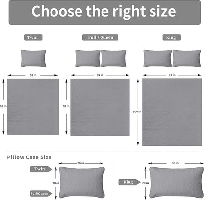 Easy-Going King Size Reversible Quilt Set with 1 Quilt and 2 Pillow Shams, Soft Bed Quilt Cover, Water Resistant Lightweight Microfiber Bedspread, Stain Resistant, Damask-Light Gray/Ivory
