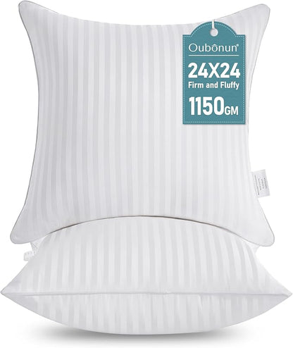 Oubonun 24 x 24 Throw Pillow Inserts, Firm and Fluffy Decorative Square Pillows for Couch Bed Sofa with Soft Cotton Cover White Cushion with Down Alternative Pack of 2