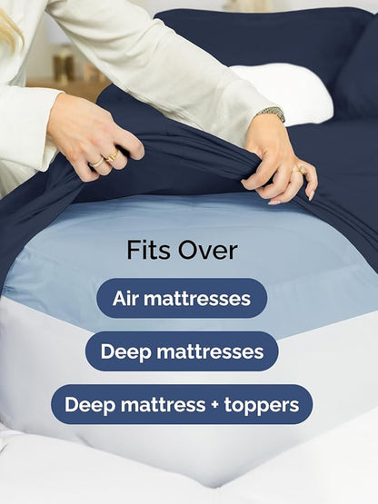 Extra Deep Twin XL Fitted Sheet - Hotel Luxury Single Fitted Sheet Only - Easily Fits 18 inch to 24 inch Mattress - Ultra Soft, Wrinkle Free with Extra Deep Pockets - Breathable & Comfy - Navy Blue