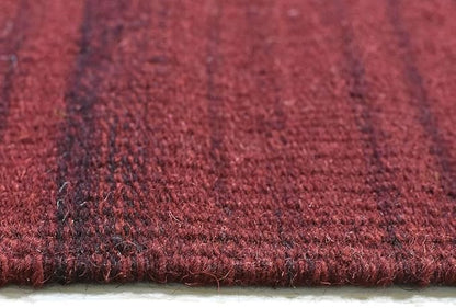 Rugsotic Carpets Hand Woven Flat Weave Kilim Wool ECO-Friendly Area Rugs - 7'x9', Rectangle Shape, Dark Red Color, Solid Plain Design, Low Pile Handmade Rugs for Living Room, Bed Room (D00111)