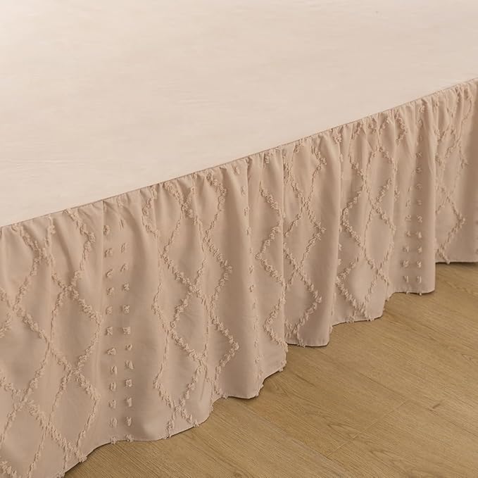 Bed Skirt King Size，Ruffled Cream Bed Skirt with Split Corners，King Bed Skirt 14 Inch Drop, Boho Tufted Shabby Chic King Size Bed Skirt, Bed Skirts King Size
