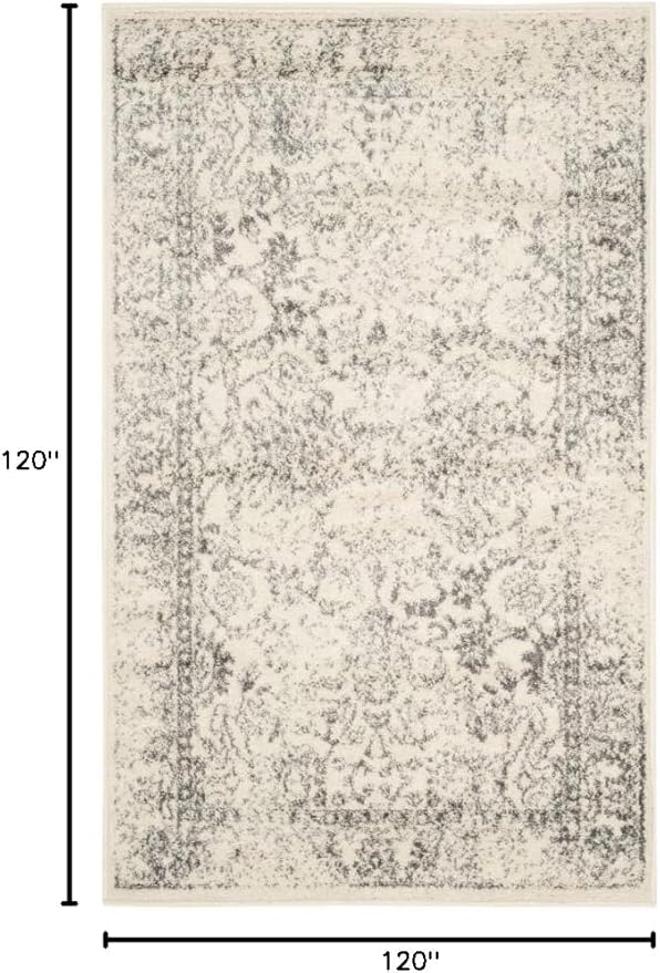 SAFAVIEH Adirondack Collection Area Rug - 10' Square, Ivory & Silver, Distressed Vintage Floral Design, Non-Shedding & Easy to Clean, Ideal for Living Room, Bedroom, Dining Space (ADR109C)