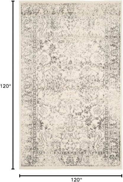 SAFAVIEH Adirondack Collection Area Rug - 10' Square, Ivory & Silver, Distressed Vintage Floral Design, Non-Shedding & Easy to Clean, Ideal for Living Room, Bedroom, Dining Space (ADR109C)