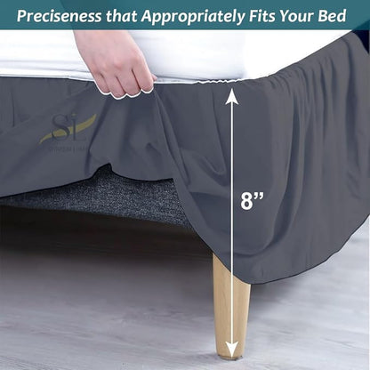 Shreem Linen Ruffled Bed Skirt with Split Corners, Gathered Style, 100% Microfiber, 8-Inch Drop, Dust Ruffle Bedskirt with Platform, Olympic Queen, Dark Grey