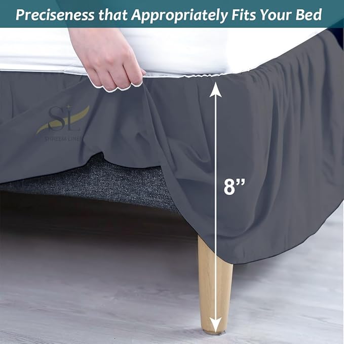 Shreem Linen Ruffled Bed Skirt with Split Corners, Gathered Style, 100% Microfiber, 8-Inch Drop, Dust Ruffle Bedskirt with Platform, King, Dark Grey